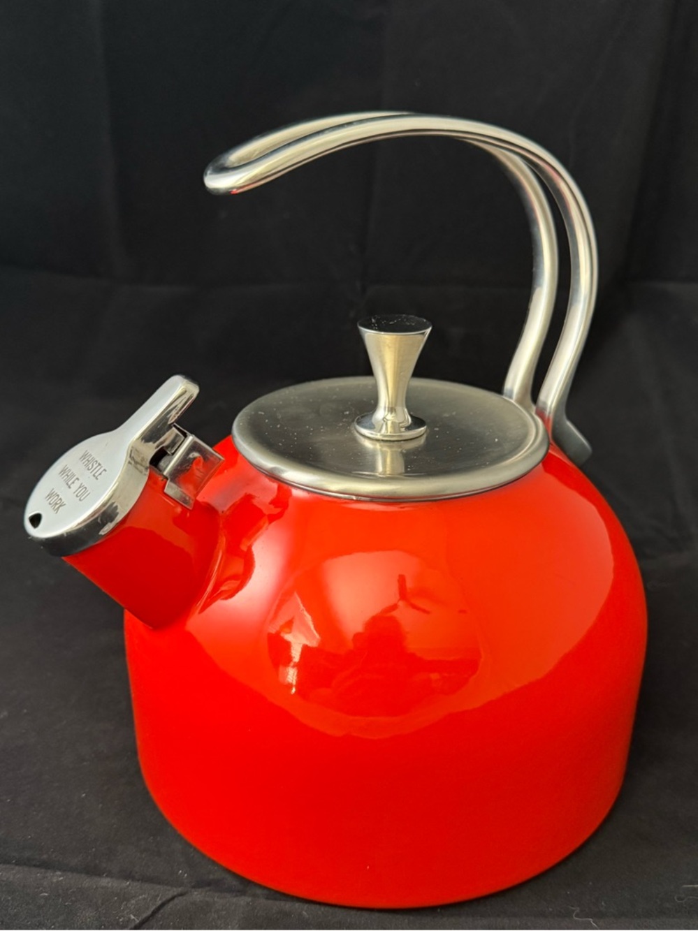Kate Spade Make it Pop Red Whistling Stovetop Tea Kettle with Stainless Handle
